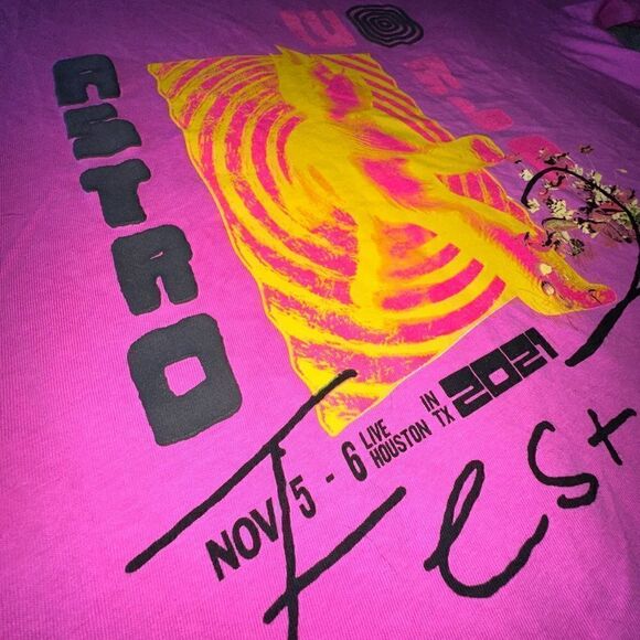 TRAVIS SCOTT Astroworld Festival 2021 Concert Merch Men T-Shirt Pink Size Med - Picture 7 of 8